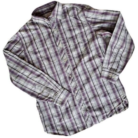 BANANA REPUBLIC Purple Plaid Button Down S… - Picture 1 of 3